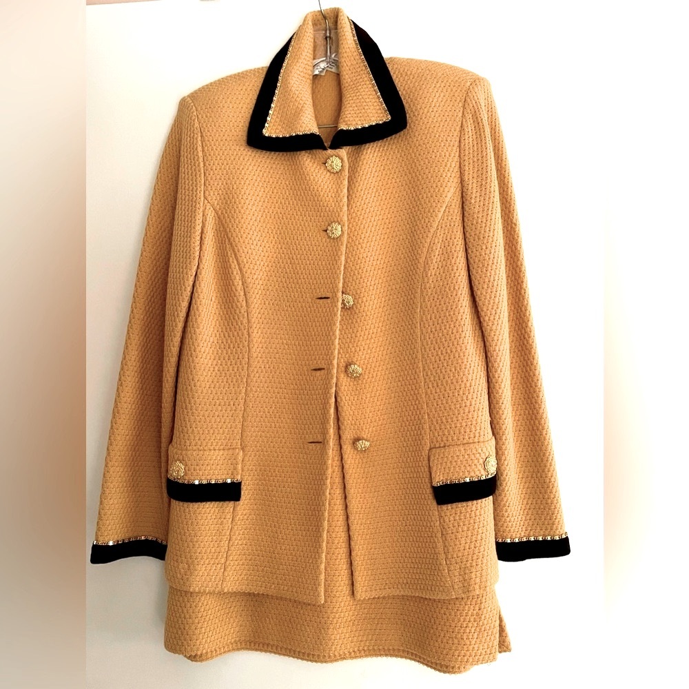 Vintage St. John Collection by Marie Gray 2-Piece Knit Mustard, Black Suit